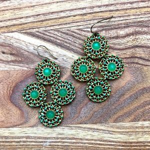 Stella & Dot Gold & Emerald Green Earrings